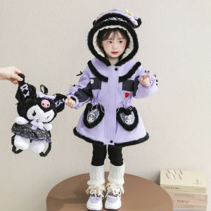 Kuromi Girls Kawaii Thickened Cotton Coat Anime Autumn Winter Cartoon Childrens Warm Jacket Korean Version Sanrio New Fashion