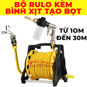 Bộ vòi tưới cây rửa xe đa năng kèm bình tạo bọt. Ống nước kết cấu 3 lớp. Bao gồm rulo cuộn ống đủ các phụ kiện