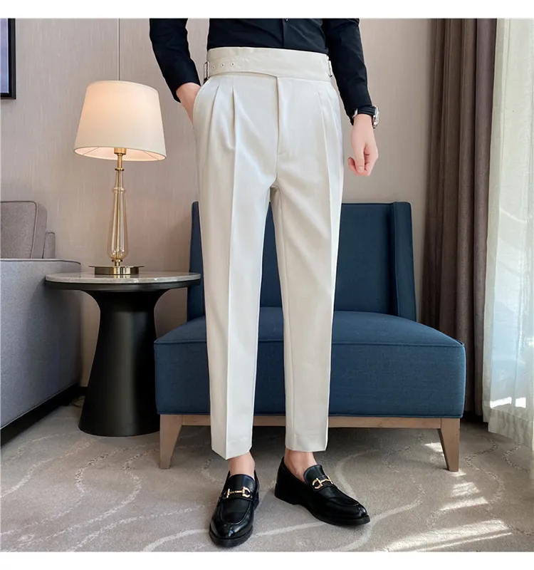 Korean Men's Britain Style Trousers Business Pants High-waist Wedding Formal  New