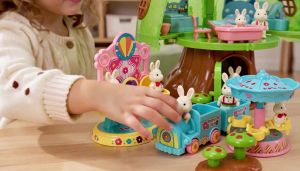 Rabbit Tree House Playset with Mini Car Train Ferris Wheel and Carousel Toy Set