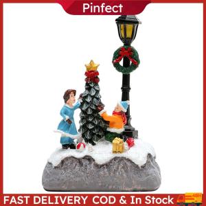 1Pc Christmas Village Houses Christmas Table Ornaments with Light Xmas Village Ornament for Xmas Party Festive Decorations