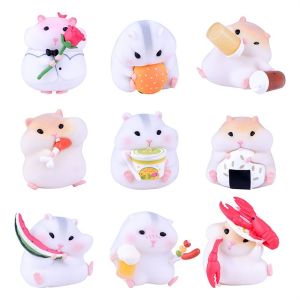 XINQUJIANG Foodie Series Hamster Clarke Figures Model Toys Flocking Mouse Gourmet Hamster Figures Car Accessories Home Decor Car Interior Decoration