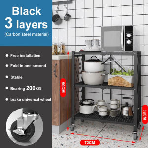 Foldable Kitchen Rack kitchen Storage Rack 3layer 4layer Foldable Storage Rack With Wheel Movable Metal Rack