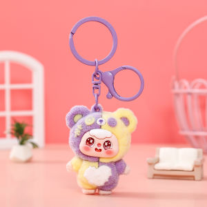 Cute plush color blocked bean bag keychain pendant doll student backpack hanging decoration small gift