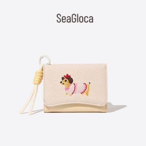 SeaGloca Cute Cartoon Poodle-Shaped Sticker Wallet Small Card Holder Multi-Functional Short Strap Purse For Women