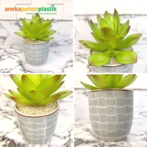 Tanaman Artificial Sukulen Kuncup Kaktus Latex Pot Gelas Keramik Mini Motif Dekorasi Hiasan Meja Aesthetic