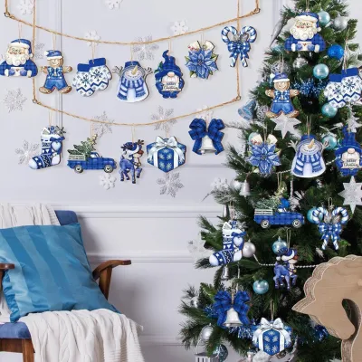 Blue Wooden Dwarf Christmas Ornament Retro Tree Hanging Decoration Craft Party Supplies for Holiday Home Decor LA3PF-CHI-PH