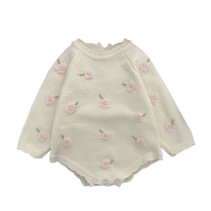 Baby spring and autumn sweater for girls stylish embroidered floral romper Korean-style sweet baby bodysuit sweater jumpsuit