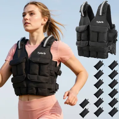 Adjustable Weighted Vest for Men and Women 2-18lbs/2-42lbs with 16 Detachable Ironsand Weight Bags Breathable Neoprene Vest with Large Pocket Reflective Strips for Strength Training Running Walking HIIT Weight Loss