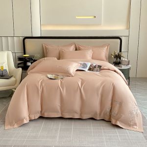 Upscale 100% 100% Cotton Solid Color Bed Cover Four-Piece Set 100% Cotton Embroidered Floral Quilted Thickened Bed Sheet Duvet Cover Four Seasons Bedding LZD