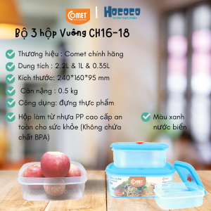 Hộp nhựa đựng thực phẩm COMET bộ 3 hộp tròn CH1616
