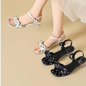 [Free Shipping] WomenS Chunky-Heeled Roman Crystal Sandals 2026 New Spring/Summer Collection Featuring Polka Dots A Bow And A High Heel With An Open-Toe Design
