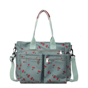 Cherry Printed Diaper Shoulder Bag Multi-pocket Canvas Women Handbag Outdoor Sling Crossbody Bag