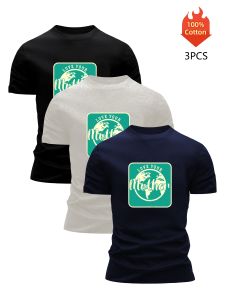 Printed T-Shirt 3 Pack Mens 100% Cotton Graphic Tees Funny Summer Blouse Casual Breathable Cool Luxury High Quality Clothing