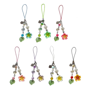 Handmade Plumeria Tassels Heart Ornament Hanging Pendant Beads Phone Chain Alloy Texture for Home and Car Decoration