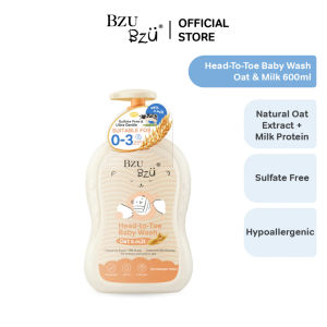 BZU BZU Head-to-Toe Baby Wash (Oat & Milk) 600ml บีซู บีซู สบู่อาบและสระ สูตร (โอ๊ต & มิลค์) สำหรับเด็กแรกเกิด ไม่แสบตา (0-3 ขวบ)