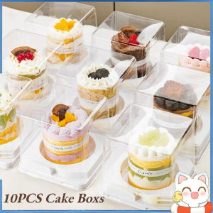 10PCS Cake Slice Boxes with Forks Triangle Round Transparent Dessert Cake Box Tiramisu Mousse Cake Cup Packing Box