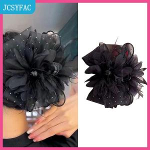 JCSYFAC Lưới Ren Màu Đen Lông Ribbon Bow Móng Vuốt Tóc Kẹp Tóc Lớn Ponytail Chủ Tóc Clip Tóc Phụ Kiện Tóc Cho Phụ Nữ