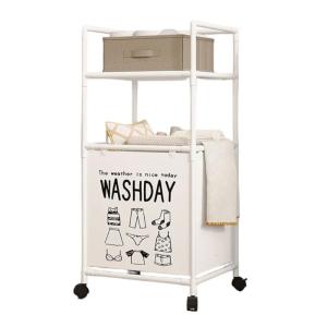 Multiple Shelf Laundry Storage Basket Sturdy Plastic Rolling Hamper with Metal Frame Construction Daily Casual Use