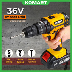 36V Impact Drill Cordless Drill Electric Screwdriver Double Speed Two Lithium Battery Drill 2 Batteries Multifunction Hand Tools Set