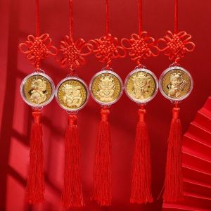 DXNZVA ลายมังกร จี้มังกรปีใหม่ ปมแบบจีน เหรียญที่ระลึกเหรียญ จี้มังกรราศี มัลติฟังก์ชั่ สไตล์จีนจีน ตกแต่งมังกรจีน สำหรับปีใหม่