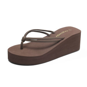 Free Shipping Simple Beach-Style High-Heeled Flip-Flops With Thick Soles Non-Slip Design Wedge Heel And A Fashionable Outdoor Look For Women In Summer