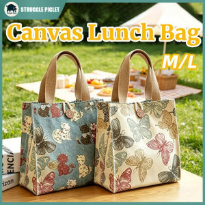 Insulated Lunch Bag Canvas Tote Lunch Box Bag Zipper Closure Leakproof Liner Portable For Work School Picnic