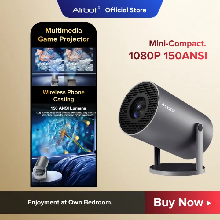[ Ready Stock ] Airbot Multimedia Projector PJ168 Wireless Mini Projector Portable HD 1080P 4K Support Gaming Ceiling Projector