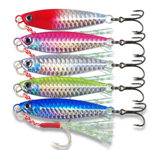 เหยื่อโลหะจิ๊กกิ้งจมเร็ว ตา3Dดึงดูดปลาได้ดี ปลาติดง่าย ใช้ได้ทุกสภาพทะเล ครบ5ชิ้นน้ำหนักต่างกัน