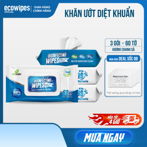 Combo 03 gói khăn ướt diệt khuẩn EcoWipes có cồn diệt 999% vi khuẩn có hại trên nhiều bề mặt dễ dàng vệ sinh lau chùi