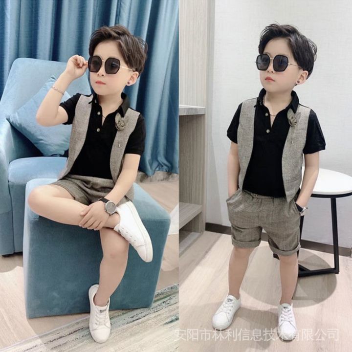Handsome Suits For Kids Boy Clothes Shirt+Shorts Set Boutique Boys Summer Birthday  Outfit Clothing With Belt 1 2 3 4 5 6 Years
