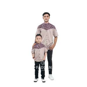 Kemeja Koko Batik Couple Ayah dan Anak Laki Laki Usia 1 sampai 12 Tahun Lengan Pendek Bahan Kain Katun Import Emran Series Warna Khaki Fadsan