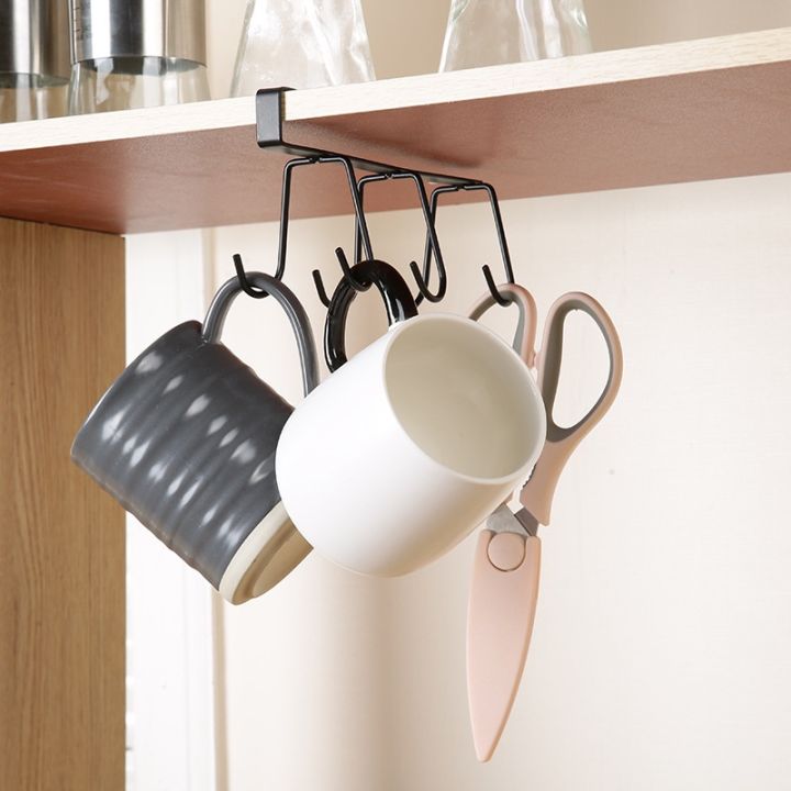 Ecoplanet COD#6 Hooks Cup Holder Hang Kitchen Cabinet Shelf Storage Rack  Organizer Tools Kitchen Storage Rack Hooks Metal Cupboard Hanging Hook