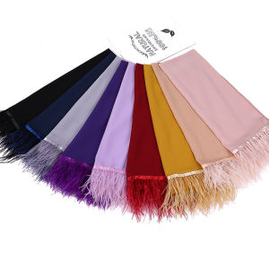 Jifang Women Heavy Bubble Chiffon Plain Shawl Fit Islam Muslim Hijab Shawl Bawal One Side Feather Scarf Headscarf Wraps 175X70cm WJ551