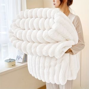 【Super low price】Striped Flannel Fleece Blanket Ultra-Soft Lightweight White Blanket Throw/Twin/Qveen/King Sizes Multi-Color For Bed Couch