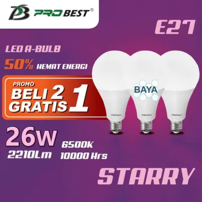 Lampu LED Bohlam VALESCOM PROBEST STARRY 3in1 Beli 2 Gratis 1 Per Pack isi 3 Kualitas Bagus Bulb Led Bulat Rumah kantor paling murah termurah SNI 6W 8W 11W 14W 17W 21W 26W W Watt w watt Putih Super Terang toko ruko gudang kamar tidur mandi dapur ruangan