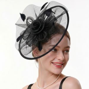 TEWUB Elegant Feather Fascinator Hat French Exquisite Vintage Kentucky Hat Retro Flower Bridal Headband Lady