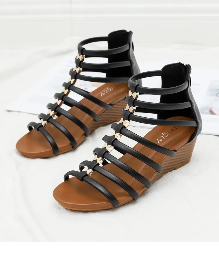 36-42 Formal Shining Wedge Heels Women's Sandals 5cm Rubber Sole