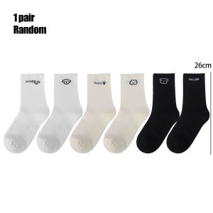 พื้นรองเท้าด้านในถุงเท้ายาวปานกลางผู้หญิงปักลายสไตล์ญี่ปุ่น6คู่สวมใส่ทุกวัน