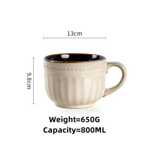 Omk Mỹ Retro Relief thủ công gốm 800ml cốc chén ăn sáng cà phê