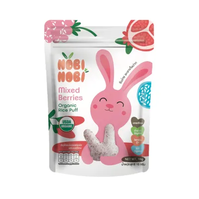 Snack Bánh Gạo Ăn Dặm Hữu Cơ NOBI NOBI Hình Tai Thỏ Túi 15g Cho Bé Từ 8M+
