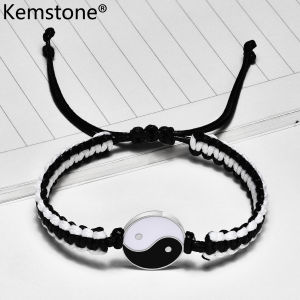 Kemstone Stainless Steel Enamel Male Female Adjustable Wax Rope Bracelet Jewelry Gift for Men Women