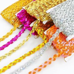 MODERNLUX 15MM Sequin Lace Braided Band 5 Yards DIY Sewing Dress Wedding Tape Decor Laces Fabric Accessories Ribbon Trim Sewing Clothes Stage