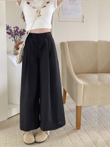 Celana kasual pinggang elastis warna solid terlaris baru gaya Korea untuk wanita celana longgar lebar sembilan poin