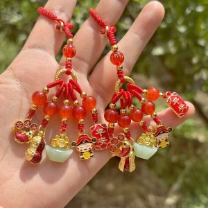 已开光 招财 好事发生古法金景泰蓝国潮珐琅彩复古钥匙扣包包挂手工编织挂饰礼物 Retro Keychain Bag Pendant Hand-woven Pendant Gift