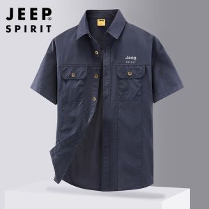 Jeep tinh thần Áo nam ngắn tay mới áo nam mùa hè Độ co giãn cao thoải mái màu trơn lớn Áo công sở nam