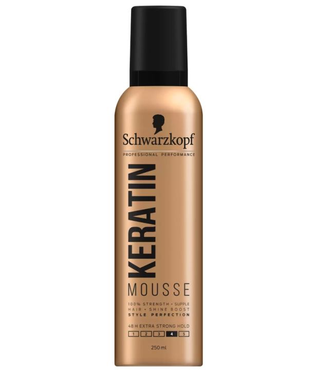 Schwarzkopf Professional Performance Keratin Mousse 250ml - Styling Foam 48H Strong Hold, with Heat Protect from Blow Dryer, Easy to Wash without Stickiness or Residues