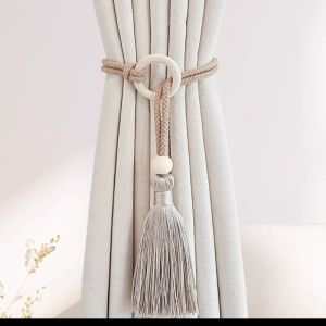 YADOU Minimalist Wooden Ring Curtain Tiebacks with Beads and Tassels for Modern Home Decor