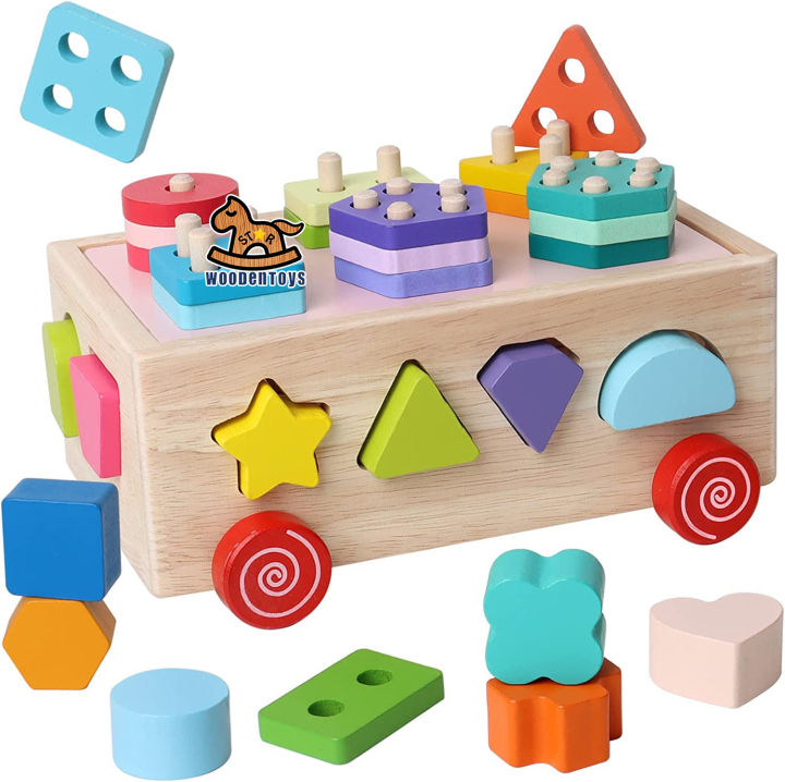 Montessori Toys for 18+ Months Old, Toddlers Wooden Shape Sorter ...