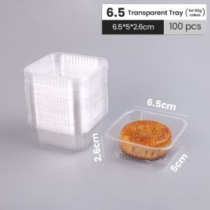 100Pcs Tray Transparent Mooncake Tray Pastry Dessert Square Tray Cake Baking Packaging Box Festival Party Supplies Blister Box